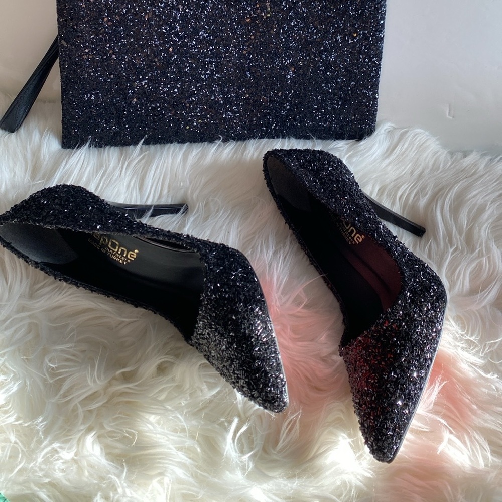 Stiletto High Heels Sparkly Glitter Black Stiletto Women's Sequin Pointed Toe